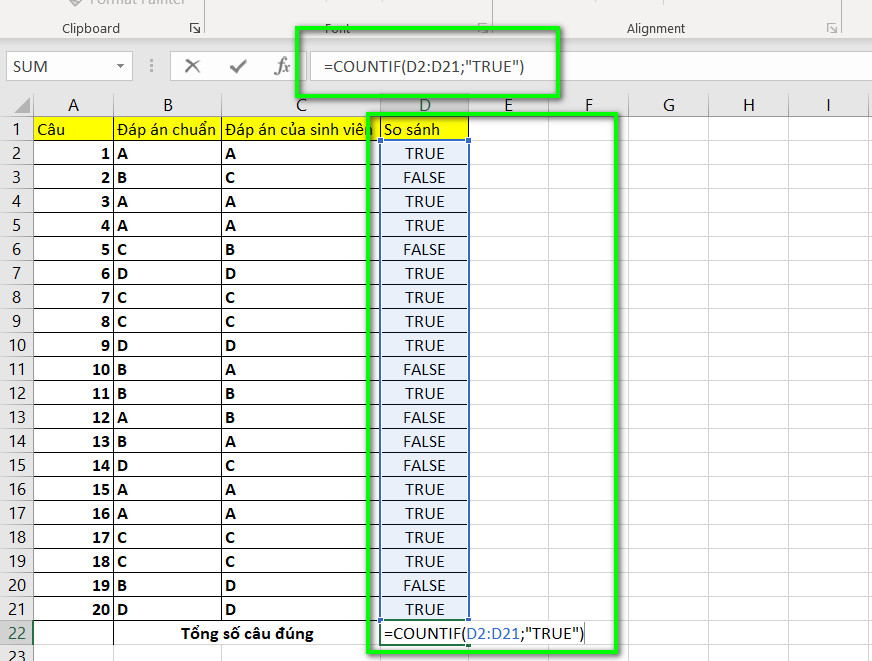 Cách So Sánh Đáp Án Trong Excel - 3