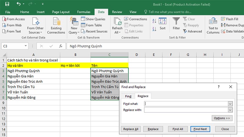 Hướng dẫn tách họ và tên thành từng cột riêng trong Excel - 2