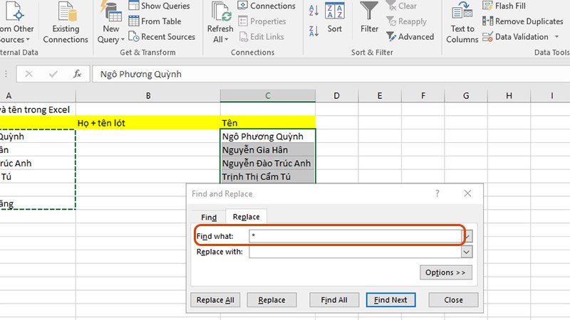 Hướng dẫn tách họ và tên thành từng cột riêng trong Excel - 3