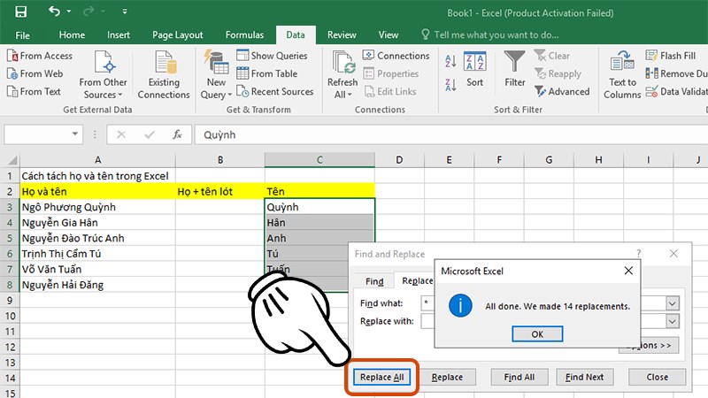 Hướng dẫn tách họ và tên thành từng cột riêng trong Excel - 4
