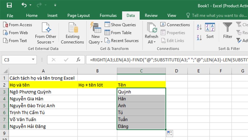 Hướng dẫn tách họ và tên thành từng cột riêng trong Excel - 8