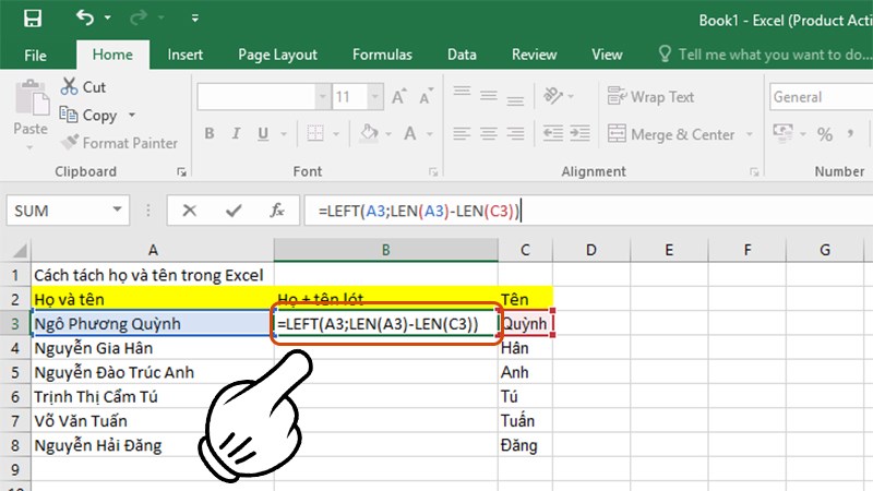 Hướng dẫn tách họ và tên thành từng cột riêng trong Excel - 9