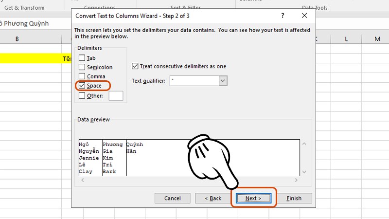 Hướng dẫn t&aacute;ch họ v&agrave; t&ecirc;n th&agrave;nh từng cột ri&ecirc;ng trong Excel - 14